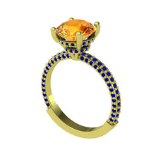 Rani Tektaş Yüzük - Sitrin ve lab safir 925 ayar altın kaplama gümüş yüzük #1tp03ut