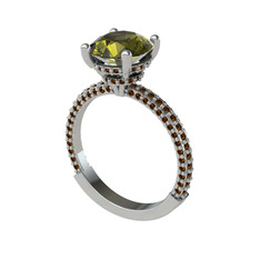Rani Tektaş Yüzük - Peridot ve dumanlı kuvars 8 ayar beyaz altın yüzük #1uatym1