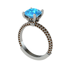 Rani Tektaş Yüzük - Akuamarin ve dumanlı kuvars 925 ayar gümüş yüzük #1udpxn