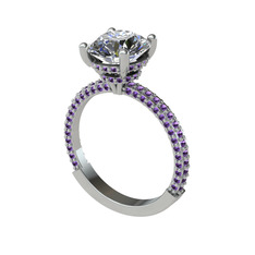 Rani Tektaş Yüzük - Beyaz zirkon ve ametist 18 ayar beyaz altın yüzük #1v8r5as