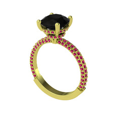 Siyah zirkon ve rodolit garnet 14 ayar altın yüzük