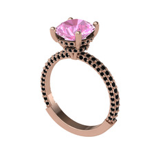 Pembe kuvars ve siyah zirkon 14 ayar rose altın yüzük