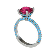 Rani Tektaş Yüzük - Rodolit garnet ve akuamarin 18 ayar beyaz altın yüzük #1whe0ni