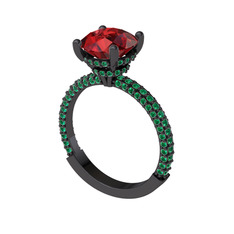 Rani Tektaş Yüzük - Garnet ve yeşil kuvars 925 ayar siyah rodyum kaplama gümüş yüzük #1wihc3x