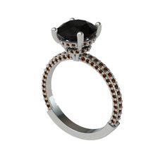 Rani Tektaş Yüzük - Siyah zirkon ve dumanlı kuvars 14 ayar beyaz altın yüzük #1wuk598