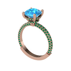 Akuamarin ve yeşil kuvars 925 ayar rose altın kaplama gümüş yüzük