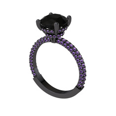Rani Tektaş Yüzük - Siyah zirkon ve ametist 925 ayar siyah rodyum kaplama gümüş yüzük #1y9at2z