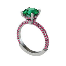 Rani Tektaş Yüzük - Yeşil kuvars ve rodolit garnet 18 ayar beyaz altın yüzük #1ys1xyo