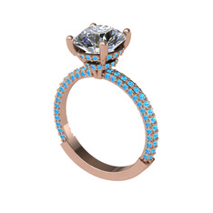 Rani Tektaş Yüzük - Swarovski ve akuamarin 925 ayar rose altın kaplama gümüş yüzük #1yxxlq6