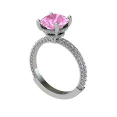 Rani Tektaş Yüzük - Pembe kuvars ve pırlanta 18 ayar beyaz altın yüzük (2.4 karat) #2dyjq5