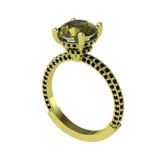 Peridot ve siyah zirkon 18 ayar altın yüzük