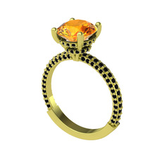 Sitrin ve siyah zirkon 14 ayar altın yüzük