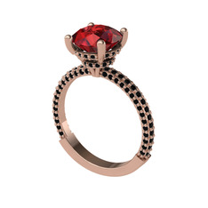 Garnet ve siyah zirkon 8 ayar rose altın yüzük
