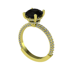 Siyah zirkon ve swarovski 18 ayar altın yüzük