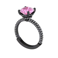 Rani Tektaş Yüzük - Pembe kuvars ve swarovski 925 ayar siyah rodyum kaplama gümüş yüzük #4hw1f5