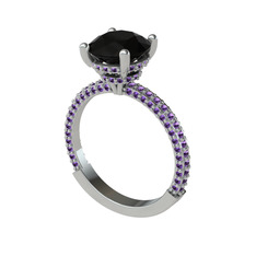 Rani Tektaş Yüzük - Siyah zirkon ve ametist 8 ayar beyaz altın yüzük #5c0t5j