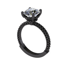 Rani Tektaş Yüzük - Swarovski ve siyah zirkon 925 ayar siyah rodyum kaplama gümüş yüzük #5gdak2