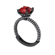 Rani Tektaş Yüzük - Garnet ve swarovski 925 ayar siyah rodyum kaplama gümüş yüzük #6clrut