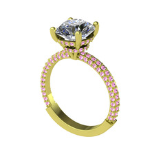 Swarovski ve pembe kuvars 14 ayar altın yüzük