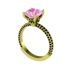 Pembe kuvars ve siyah zirkon 14 ayar altın yüzük