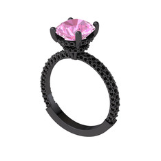 Rani Tektaş Yüzük - Pembe kuvars ve siyah zirkon 925 ayar siyah rodyum kaplama gümüş yüzük #89sp7v