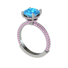 Akuamarin ve pembe kuvars 18 ayar beyaz altın yüzük