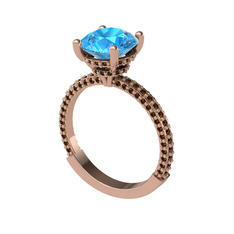 Rani Tektaş Yüzük - Akuamarin ve dumanlı kuvars 8 ayar rose altın yüzük #a20yn7