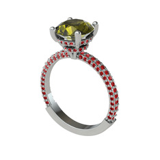 Rani Tektaş Yüzük - Peridot ve garnet 8 ayar beyaz altın yüzük #a67lf2