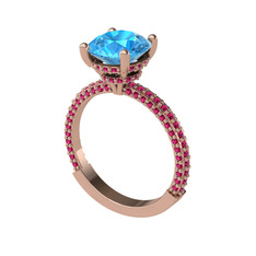 Akuamarin ve rodolit garnet 14 ayar rose altın yüzük