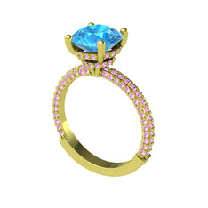 Rani Tektaş Yüzük - Akuamarin ve pembe kuvars 14 ayar altın yüzük #bypcbe