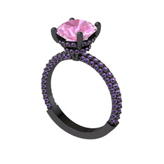 Rani Tektaş Yüzük - Pembe kuvars ve ametist 925 ayar siyah rodyum kaplama gümüş yüzük #cuwa3k