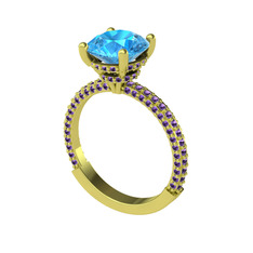 Rani Tektaş Yüzük - Akuamarin ve ametist 14 ayar altın yüzük #djeqvi