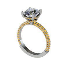 Rani Tektaş Yüzük - Swarovski ve sitrin 8 ayar beyaz altın yüzük #e3v741