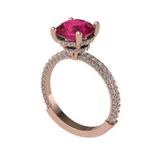 Rodolit garnet ve beyaz zirkon 925 ayar rose altın kaplama gümüş yüzük
