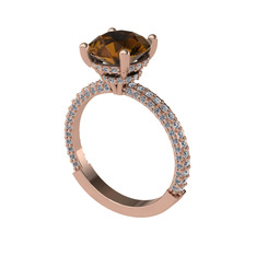 Rani Tektaş Yüzük - Dumanlı kuvars ve swarovski 925 ayar rose altın kaplama gümüş yüzük #fde4t