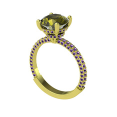 Peridot ve ametist 18 ayar altın yüzük