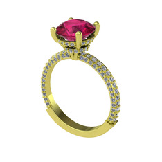 Rodolit garnet ve swarovski 925 ayar altın kaplama gümüş yüzük