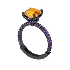 Rani Tektaş Yüzük - Sitrin ve ametist 925 ayar siyah rodyum kaplama gümüş yüzük #h7ayp8