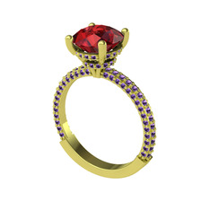 Rani Tektaş Yüzük - Garnet ve ametist 14 ayar altın yüzük #k3zr0c