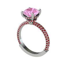 Rani Tektaş Yüzük - Pembe kuvars ve garnet 8 ayar beyaz altın yüzük #kkmp9r