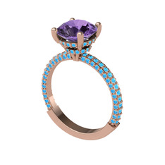 Rani Tektaş Yüzük - Ametist ve akuamarin 8 ayar rose altın yüzük #ks07i1