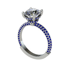 Swarovski ve lab safir 8 ayar beyaz altın yüzük
