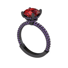 Rani Tektaş Yüzük - Garnet ve ametist 925 ayar siyah rodyum kaplama gümüş yüzük #ly02g5