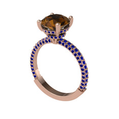 Rani Tektaş Yüzük - Dumanlı kuvars ve lab safir 14 ayar rose altın yüzük #m03qts