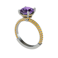 Ametist ve sitrin 8 ayar beyaz altın yüzük