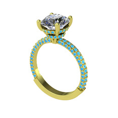 Beyaz zirkon ve akuamarin 14 ayar altın yüzük