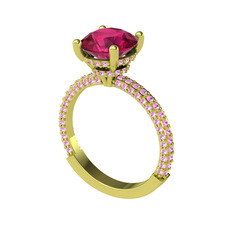 Rani Tektaş Yüzük - Rodolit garnet ve pembe kuvars 925 ayar altın kaplama gümüş yüzük #ngg7lc