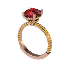 Garnet ve sitrin 14 ayar rose altın yüzük