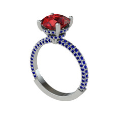 Garnet ve lab safir 14 ayar beyaz altın yüzük