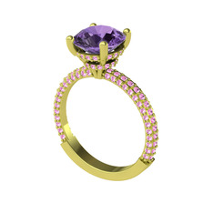 Rani Tektaş Yüzük - Ametist ve pembe kuvars 925 ayar altın kaplama gümüş yüzük #oqgvq0